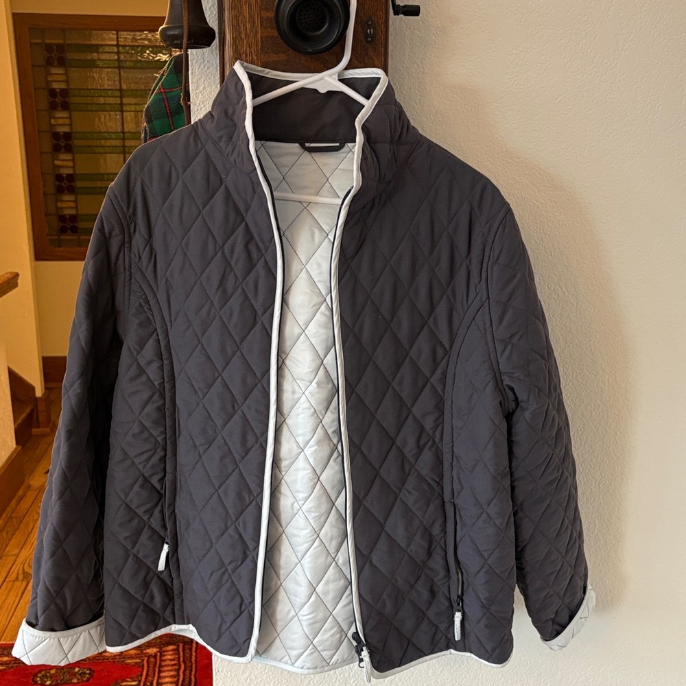 John Partridge Quilted Dark Gray Jacket with White Trim